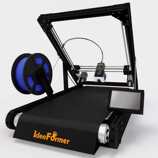 3D printer with a spool of filament on a white background, featuring the IdeaFormer brand.